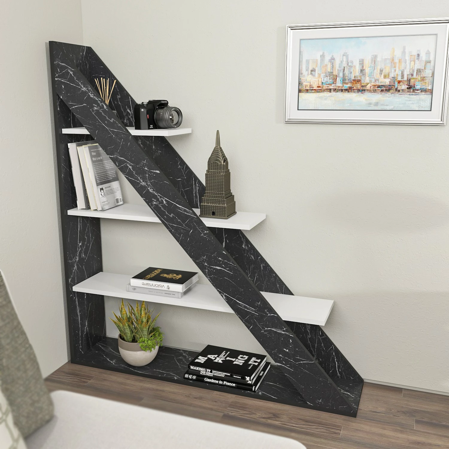 Raft librash Hanah Home, Pisagor - mermer, i bardhë