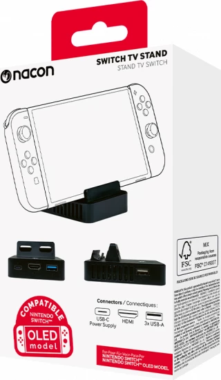 Stendë TV për Nintendo Switch Nacon Switch TV Stand, HDMI 2.0, 3x USB-A, e zezë