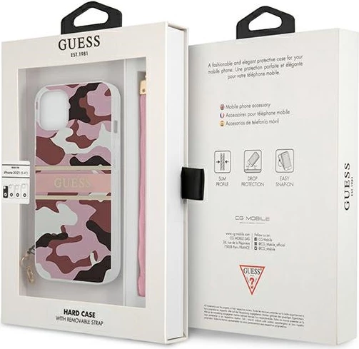 Mbështjellës Guess GUHCP13SKCABPI për iPhone 13 mini 5.4", Camo Strap, Rozë