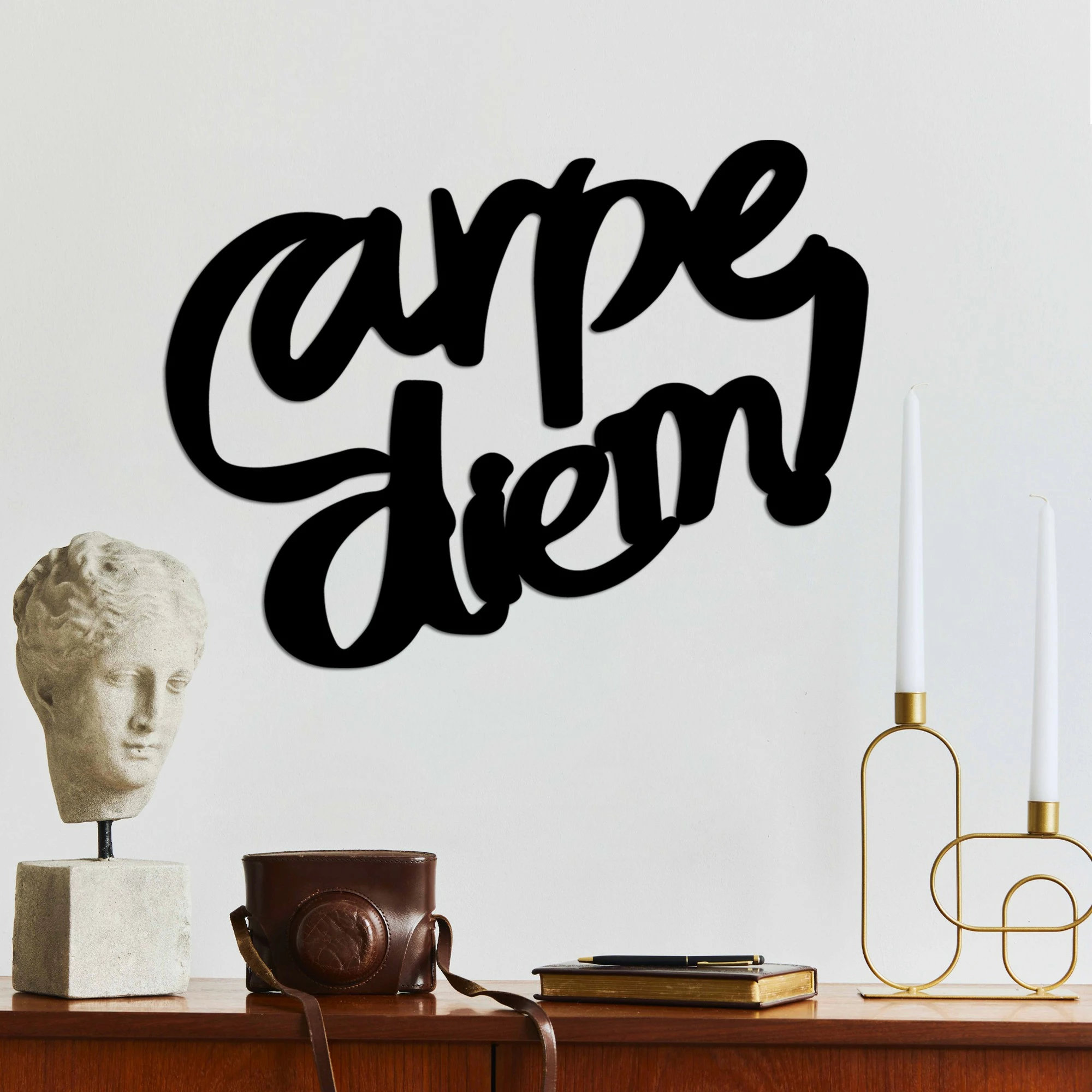 Aksesor dekorativ metalik për mur, Carpe Diem 5, ngjyrë e zezë, Wallity