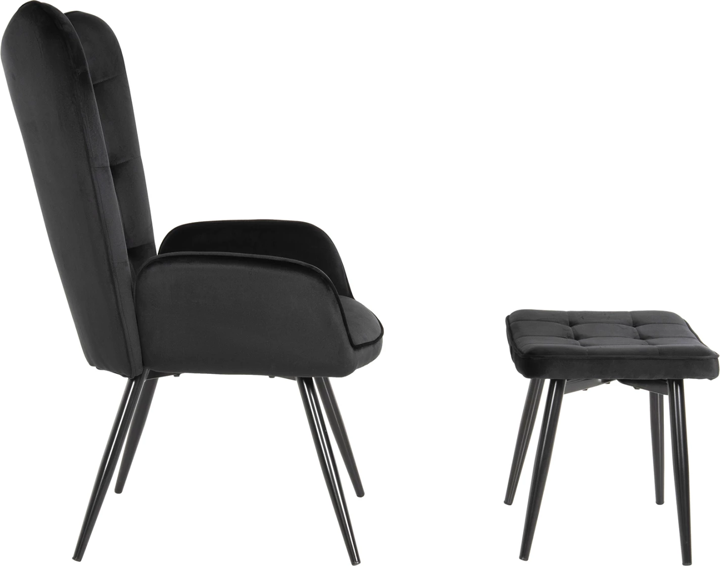 Karrige me mbështetëse për këmbë CRAWLEY FH8918.04, kadife e zezë, këmbë metalike, 70x57x103Hcm