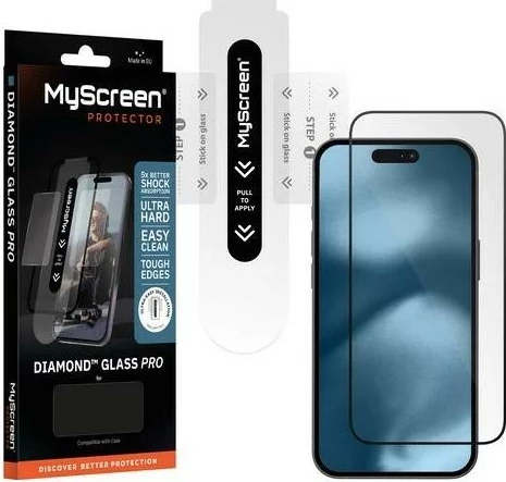 Xham mbrojtës MyScreen Diamond Glass Pro për iPhone 15, zi