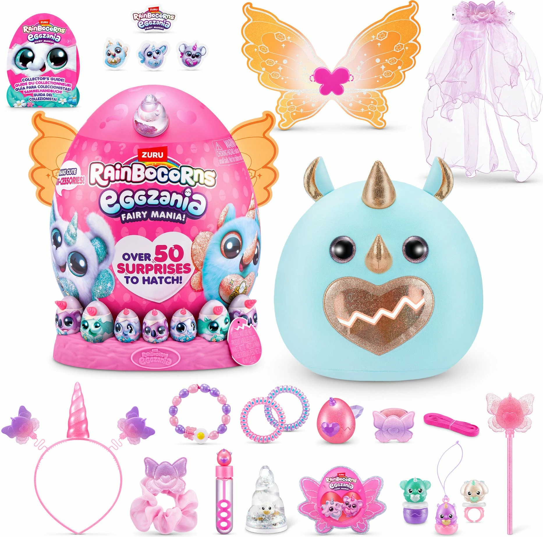 Lodër plush surprizë RAINBOCORNS Eggzania Fairy Mania S1, 50+ surpriza, model i rastësishëm, rozë/gri