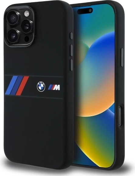 Mbështjellës BMW Silicone Middle Stripe MagSafe për iPhone 16 Pro Max, i zi