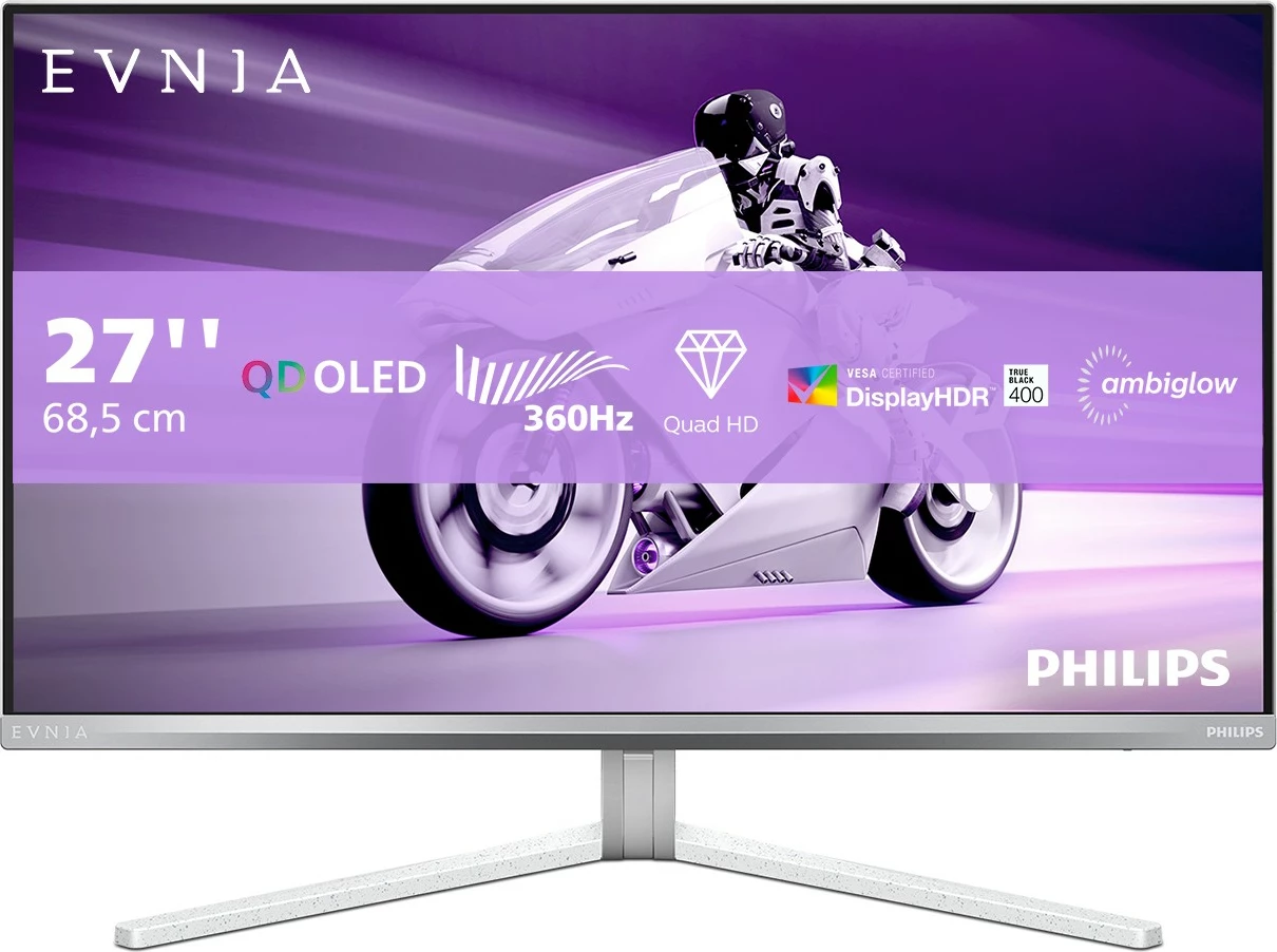 Monitor Philips Evnia 8000 27M2N8500/00, 26.5", QD-OLED, 2560x1440, 360Hz, i bardhë