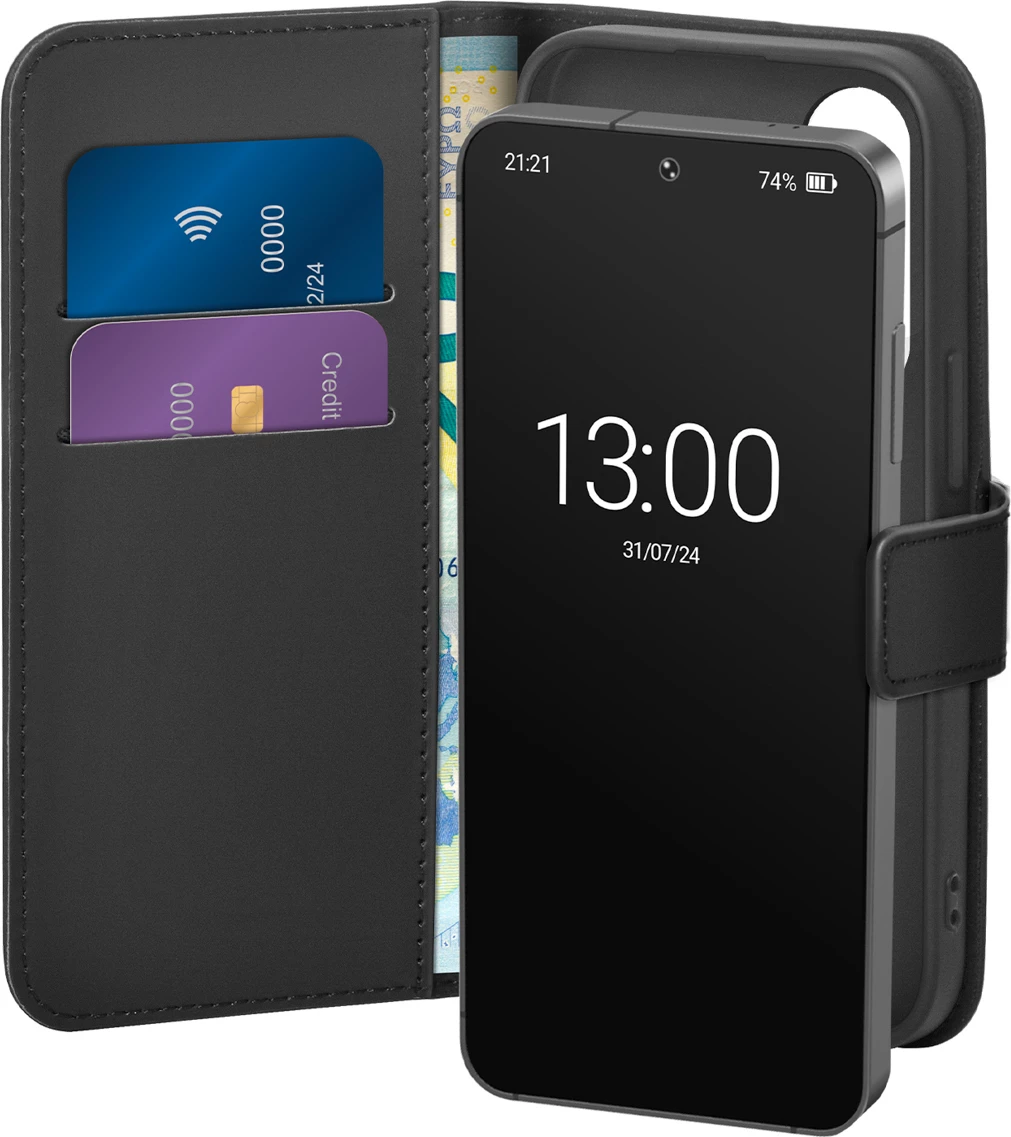 Mbështjellës Puro Wallet Stand për Samsung Galaxy S26, eco-leather me portofol & stand, i zi