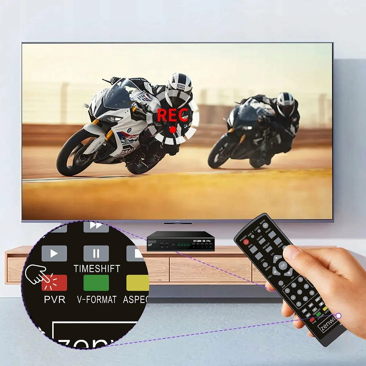 Dekoder DVB-T2 Zenwire 001 H.265/HEVC Full HD, i zi, set me telekomandë
