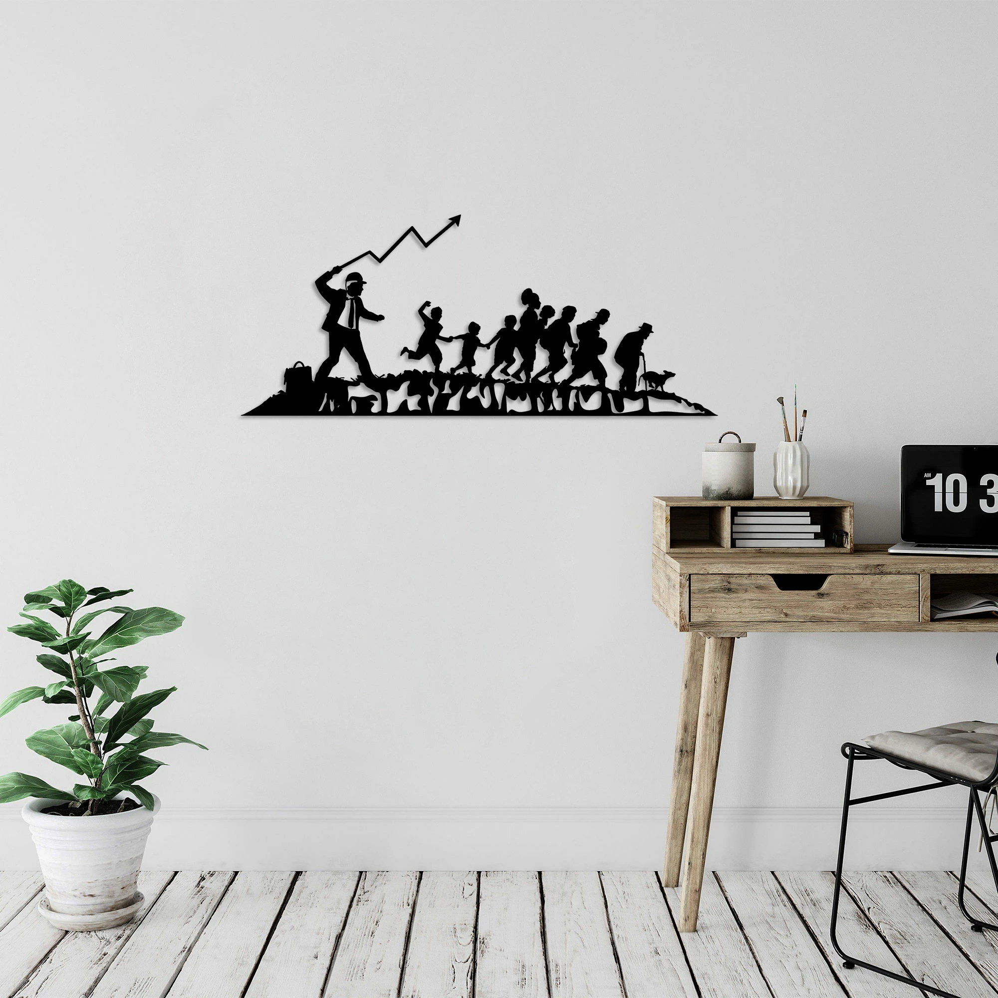 Aksesor dekorativ muri prej metali, Wallity Banksy - 5, ngjyrë e zezë, 30x70cm