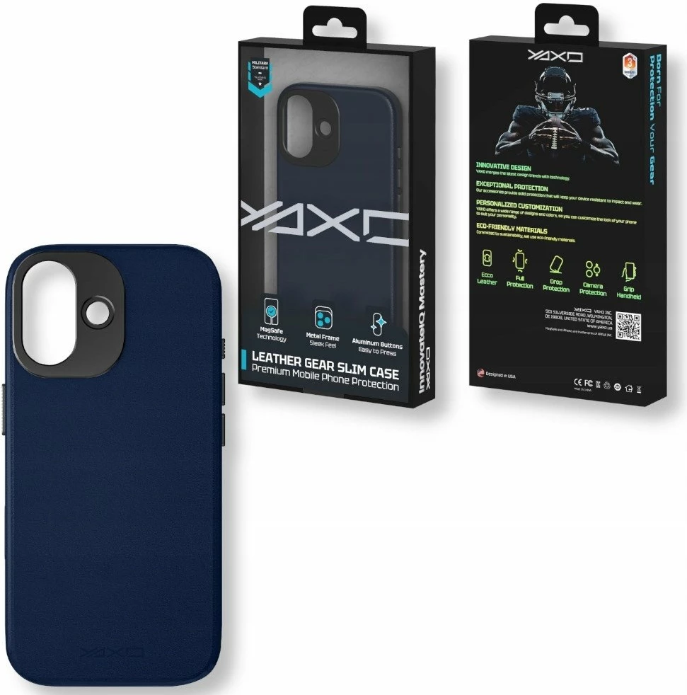 Mbështjellës Yaxo Leather Gear Slim MagSafe për iPhone 17, lëkurë, Dusky Blue