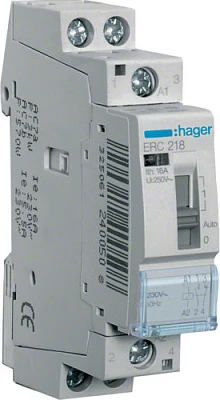 Rele instalimi Hager ERC218, 16A, 230V, 1NO+1NC, 1 modul, gri