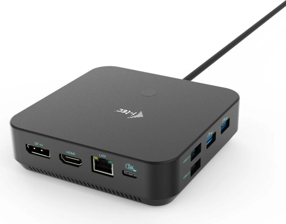 Docking station I-Tec USB-C HDMI Dual DP, 100W, me adapter universal, e zezë