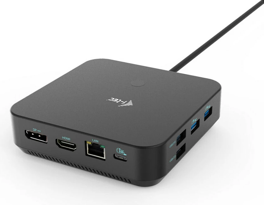 Docking station I-Tec USB-C HDMI Dual DP, 100W, me adapter universal, e zezë