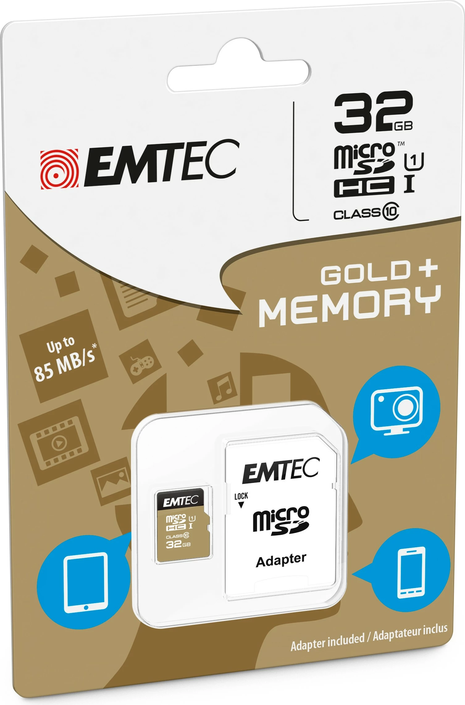 Kartelë memorie EMTEC m32GB UHS-I U1 EliteGold me adapter, e zezë/artë