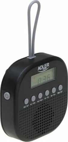 Radio FM Adler IPX4, me orë dhe 2 alarme, 3xAAA, gri