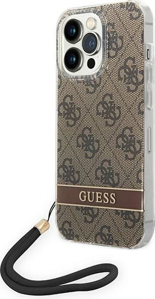 Mbështjellës Guess GUOHCP14LH4STW për iPhone 14 Pro 6.1", kafe, me varëse