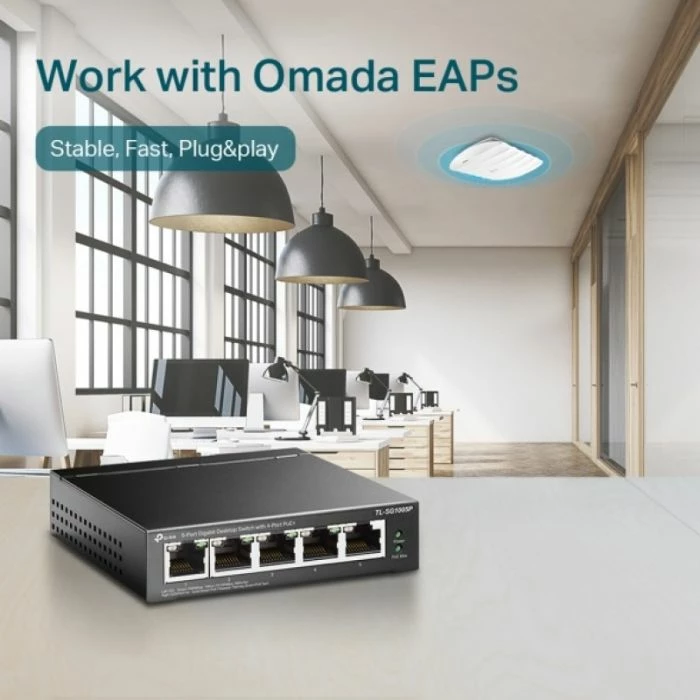 Switch TP-LINK TL-SF1005P 5-port 10/100Mbps me 4-Port PoE+ 67W, i zi