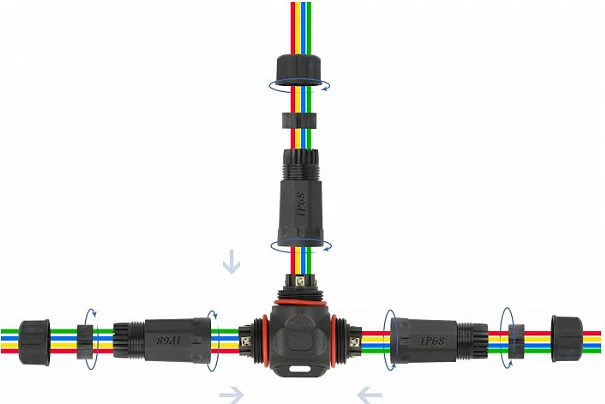 Konektor kabllo DeLOCK T-shape 4-pin, IP68, i vidhosshëm, 4.5-7.5 mm, i zi