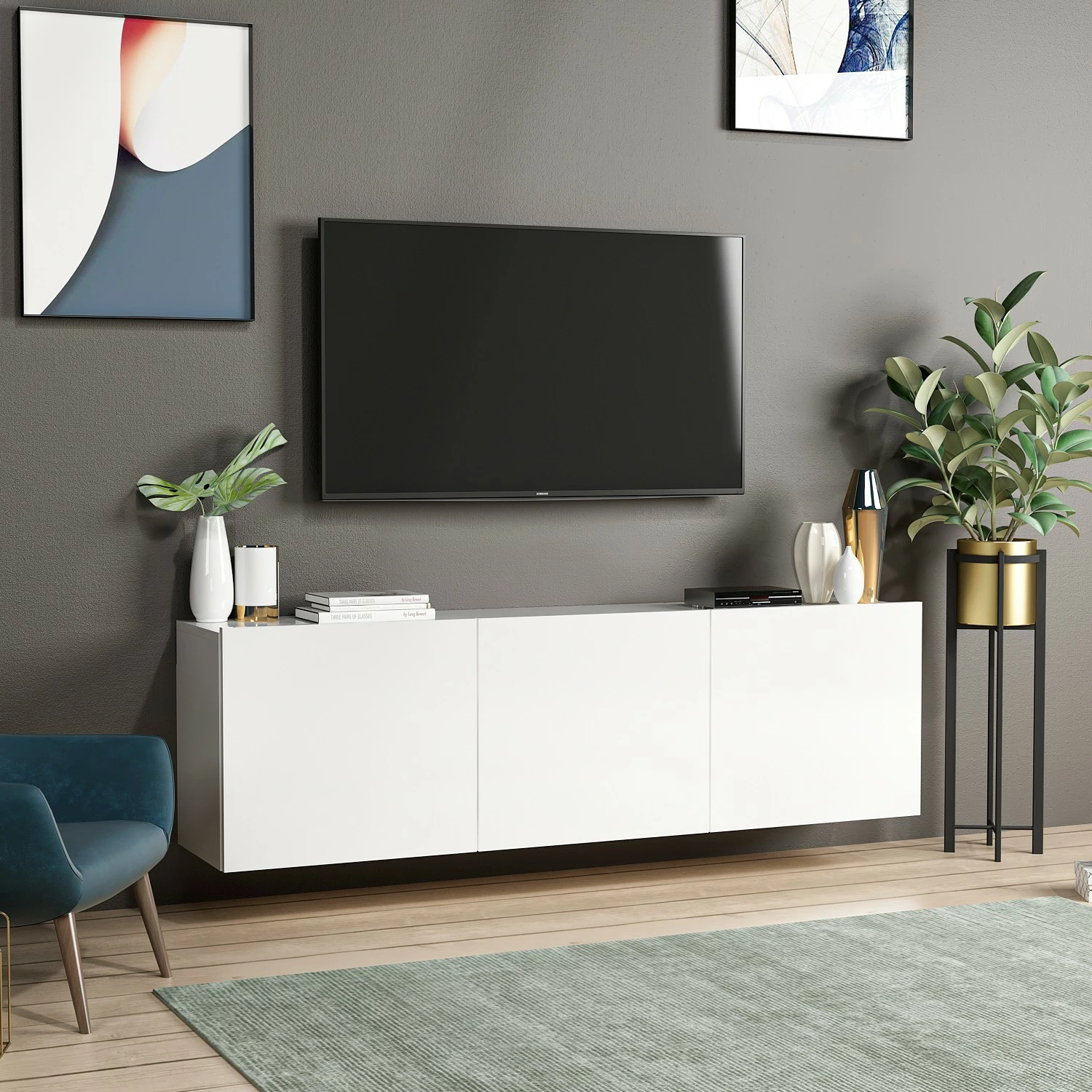 Komodë TV Skye Decor, ngjyrë e bardhë