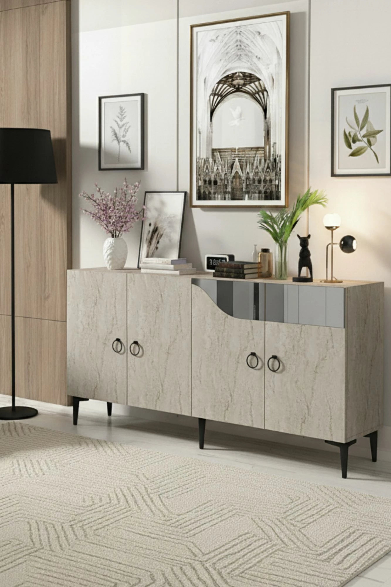 Konsol Skye Decor, Gama 150, e bardhë, travertin, argjend