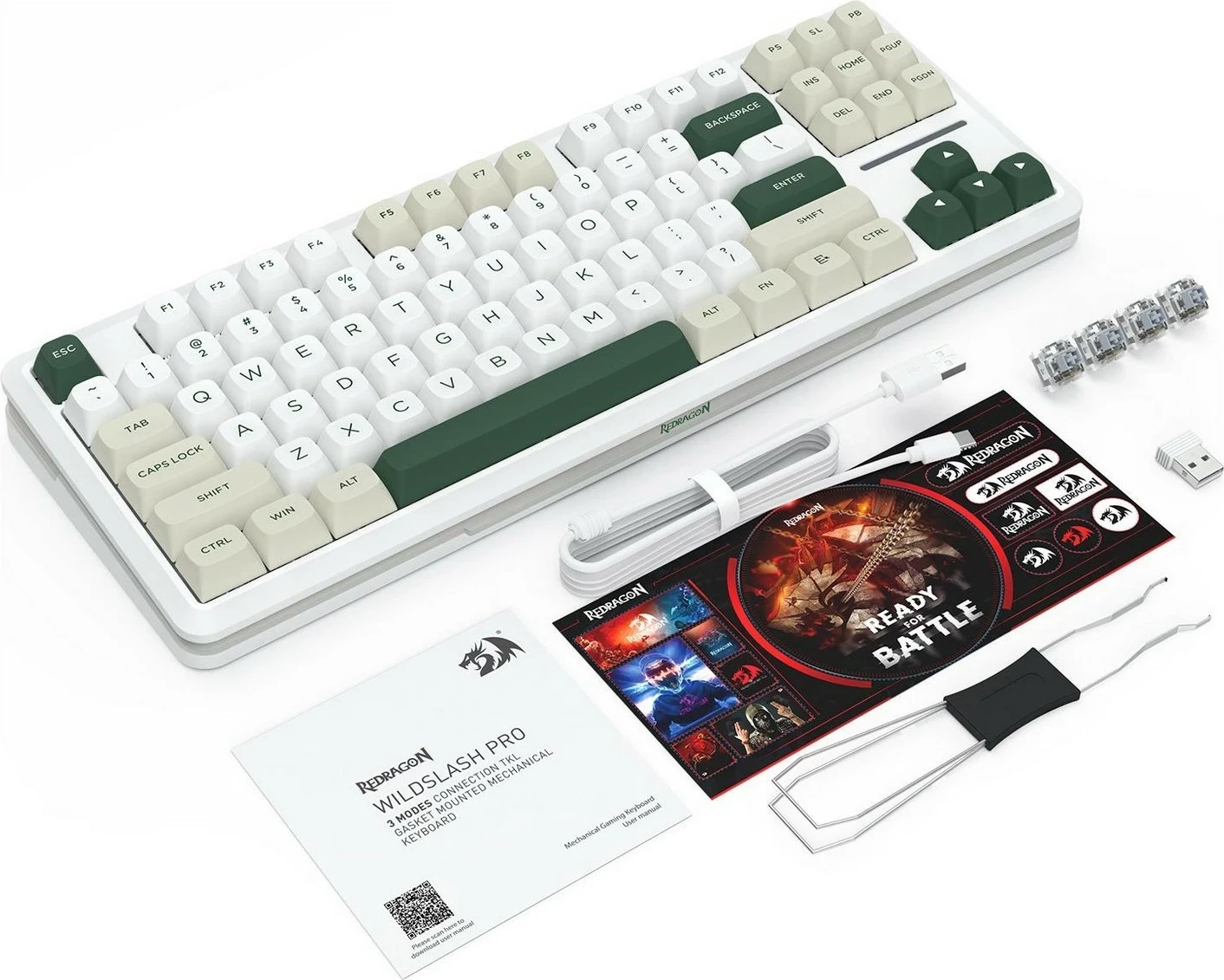 Tastierë mekanike Redragon Wildslash Pro K734WCG-RGB-PRO, TKL, RGB, wireless, e bardhë