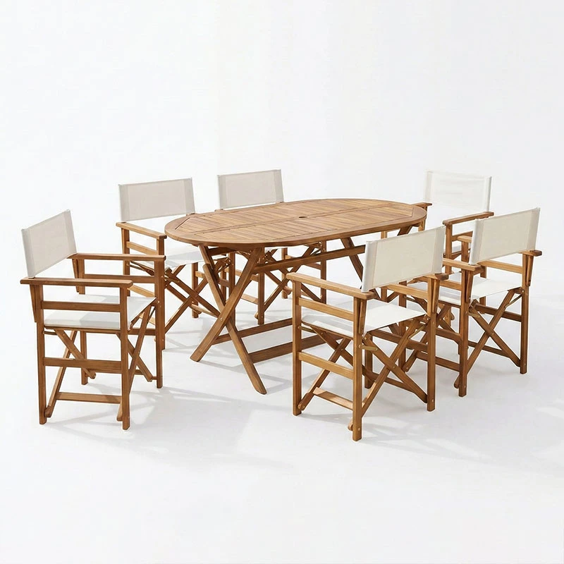 Tavolinë me karrige për terasë Bistrual-Falov, set 7 pjesësh, dru akacie natyrale, 130x80x72cm