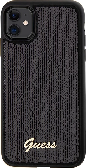 Mbështjellës Guess Sequin Script Metal për iPhone 11/XR, i zi