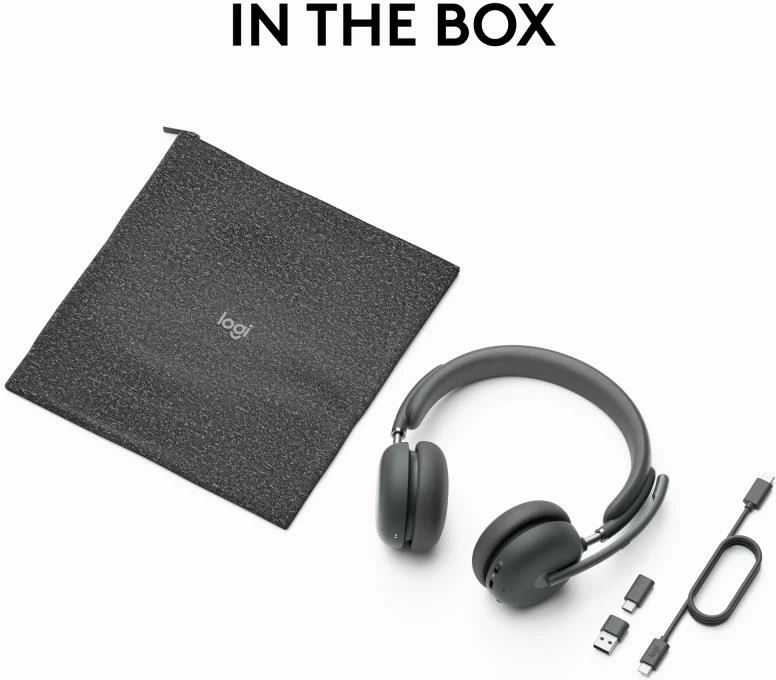 Kufje me mikrofon Logitech Zone Wireless 2 UC, me receiver, 981-001311, gri e errët