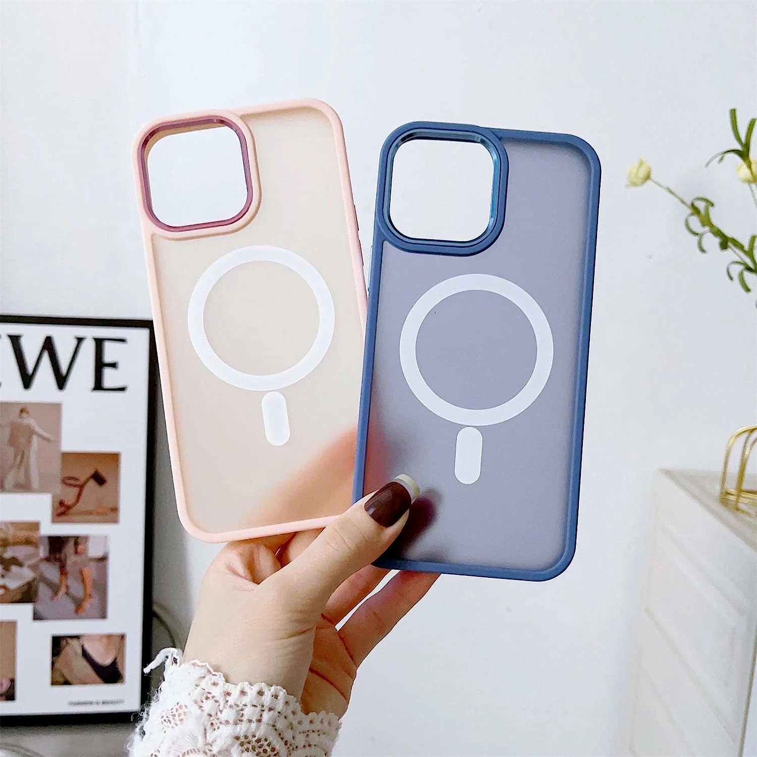 Mbështjellës Hurtel Color Matte Case për iPhone 15 Plus, MagSafe, blu e errët