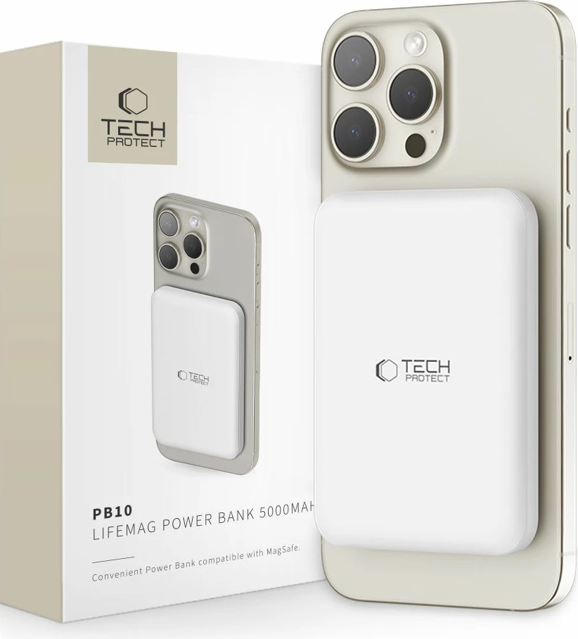 Powerbank Tech-Protect LifeMag PB10, 5000mAh, MagSafe, USB-C, Bardhë