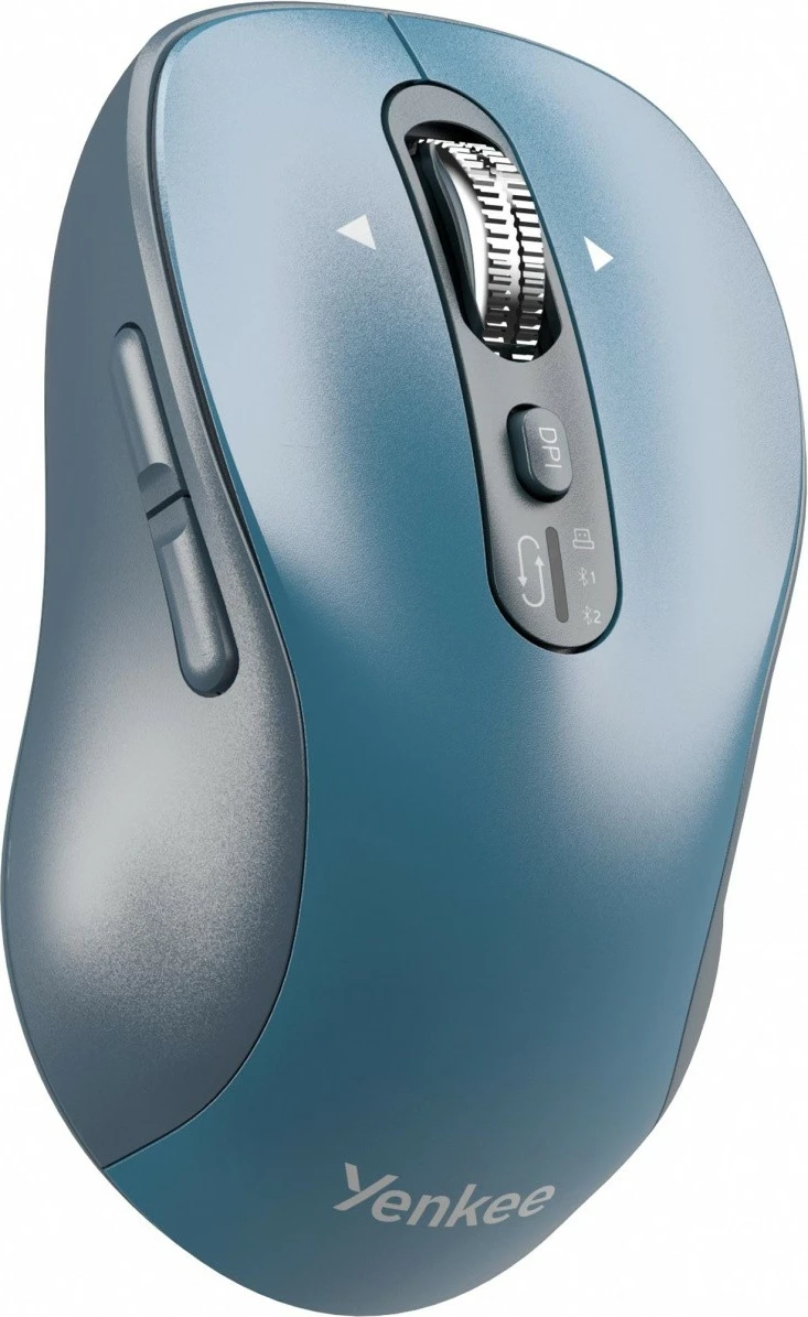 Maus wireless YENKEE YMS 2010BE GYRO, dual Bluetooth 5.1 + USB 2.4GHz, 1000-3200 DPI, 6 butona, zi/turkeze, me 2x bateri AA