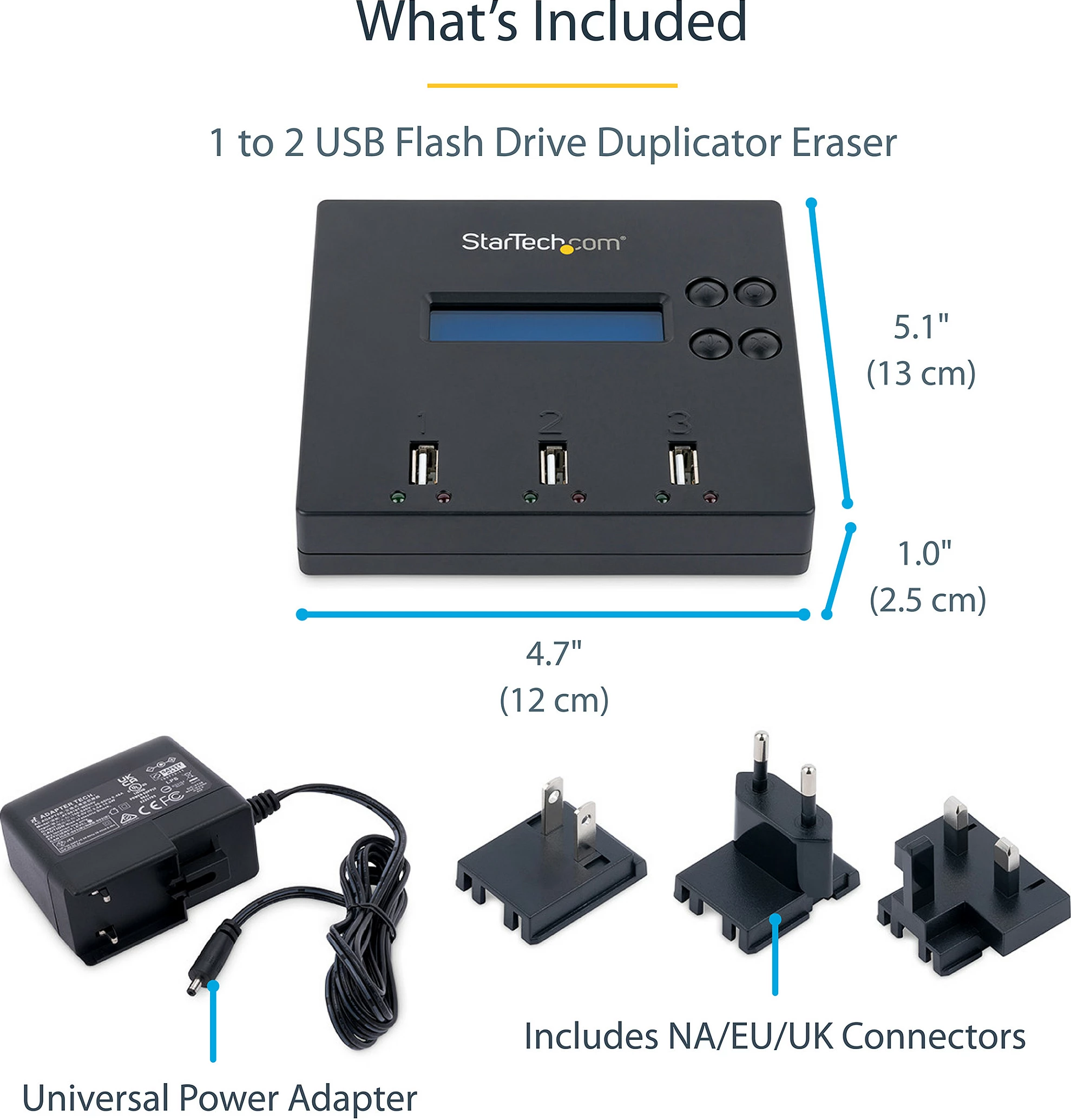 Duplikator USB StarTech 1:2, USB 2.0, me ekran LCD, Copy/Erase, blu