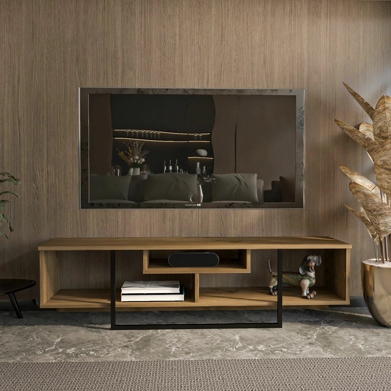 Komodë TV Hanah Home, Asal (150), ngjyrë arre, e zezë