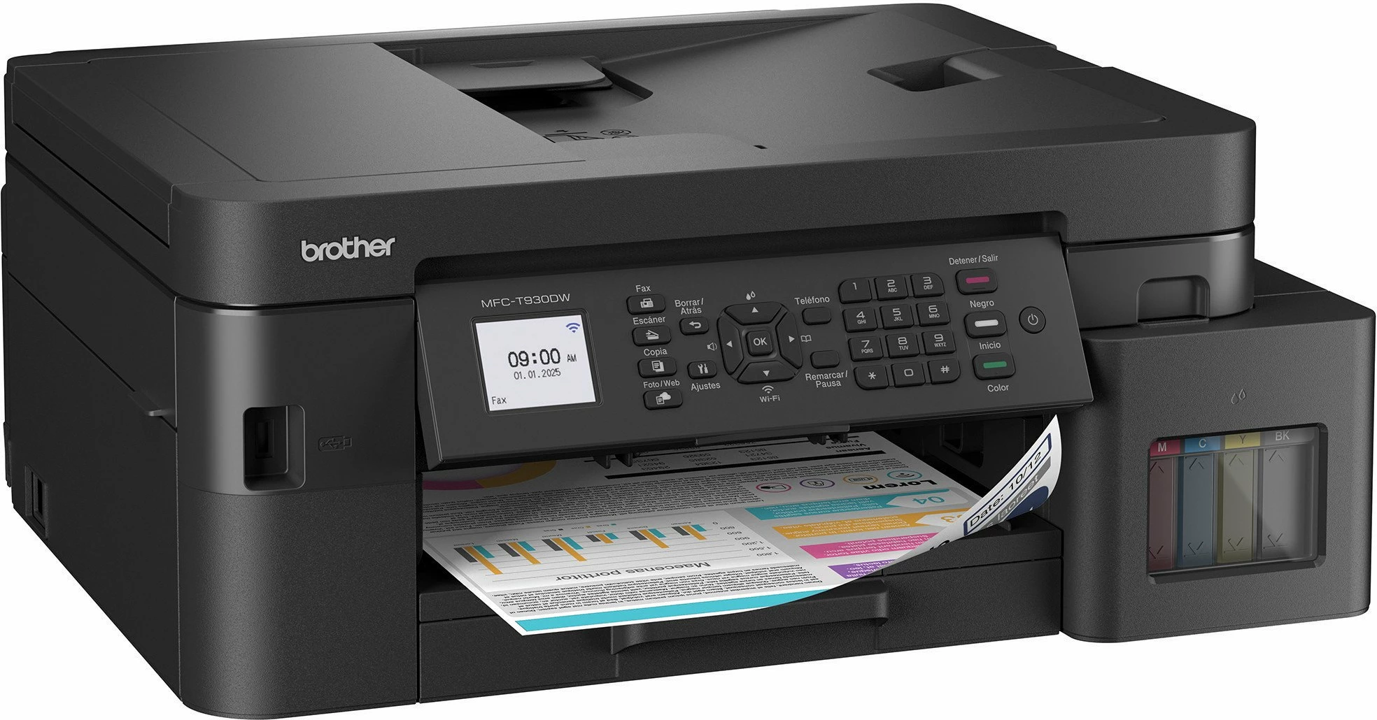Printer multifunksional Brother MFC-T930DW A4, Wi‑Fi, Ethernet, CISS, duplex, ADF 20 fletë, i zi