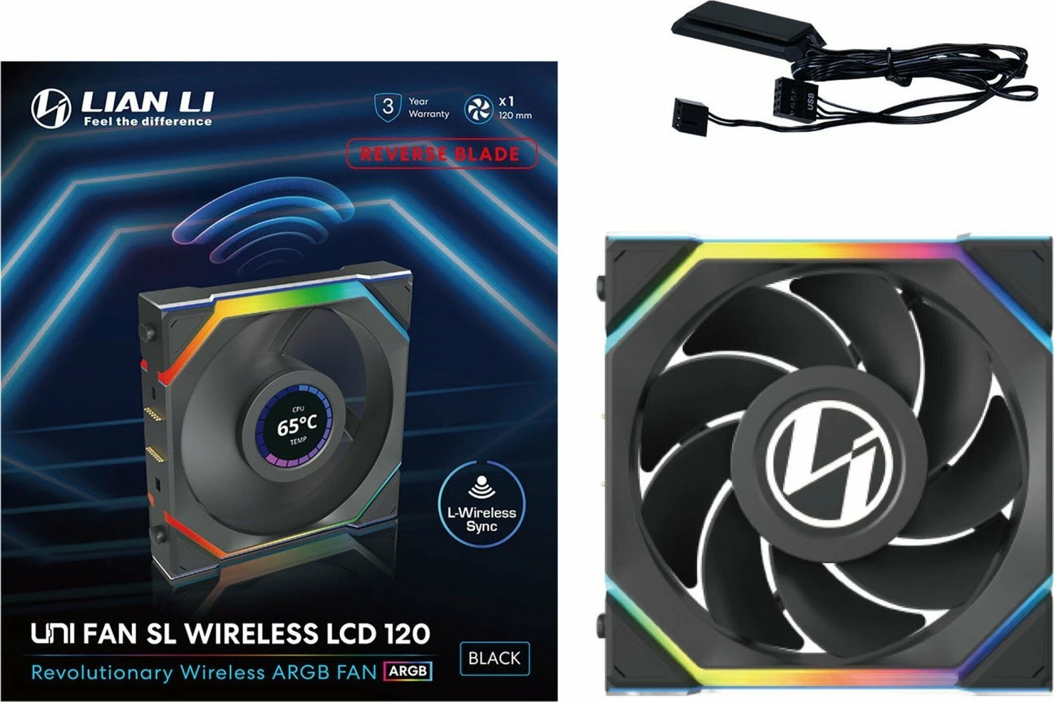 Ventilator për kasë PC Lian Li UNI FAN SL Wireless LCD 120 Reverse Blade 120mm ARGB PWM 4-pin, Black, 1 copë (12RSLLCD1W1B)