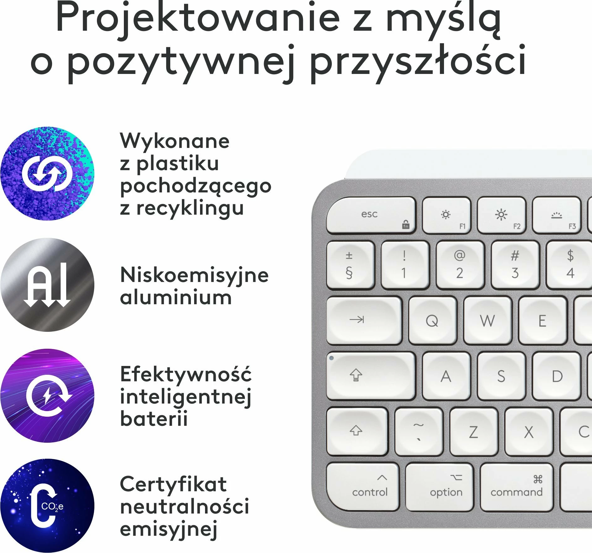 Tastierë Logitech MX Keys S for Mac 920-011638, wireless, US INTL, me ndriçim, me numpad, bardhë/gri