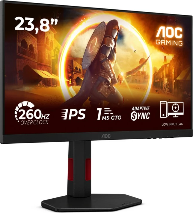 Monitor gaming AOC 24G4ZR 23.8\" FHD Fast IPS 240Hz (260Hz OC) 1ms, Pivot, i zi, me kabllo HDMI 1.8 m + DisplayPort 1.8 m