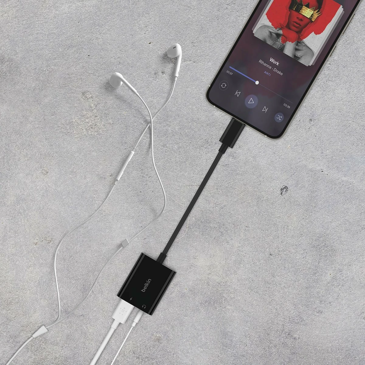 Adapter audio USB-C në 3.5mm + USB-C Belkin RockStar NPA004BTBK, 16.5 cm, 60W, i zi