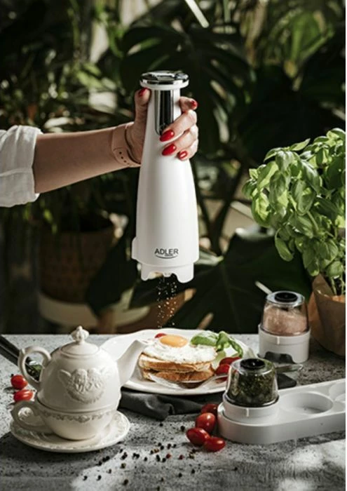 mulli elektrik për kripë e piper ADLER AD4449W, 150 ml, USB-C, set 3 copë, i bardhë mat