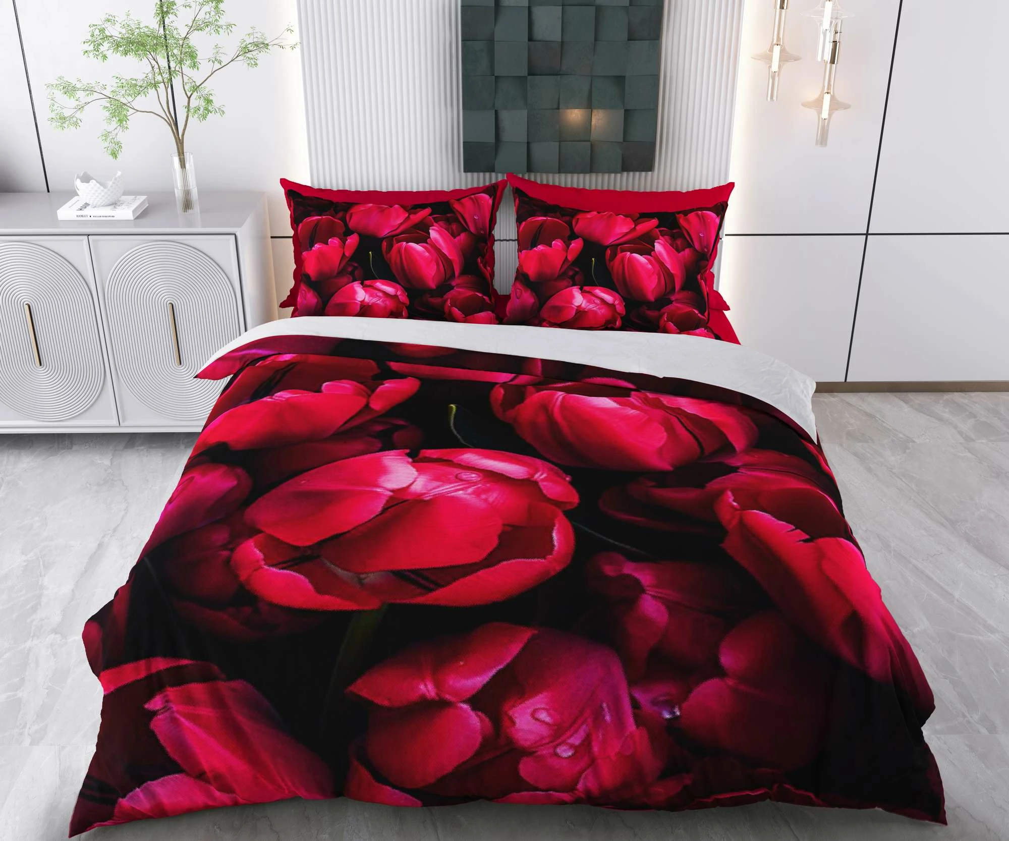 Set mbulesë jorgani njësh, L'Essentiel Linge de Maison, ngjyrë e kuqe dhe e zezë, Pigane