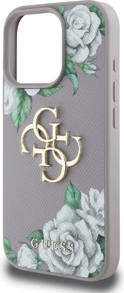 Mbështjellës Guess Grained Roses Big 4G logo për iPhone 16 Pro, vjollcë