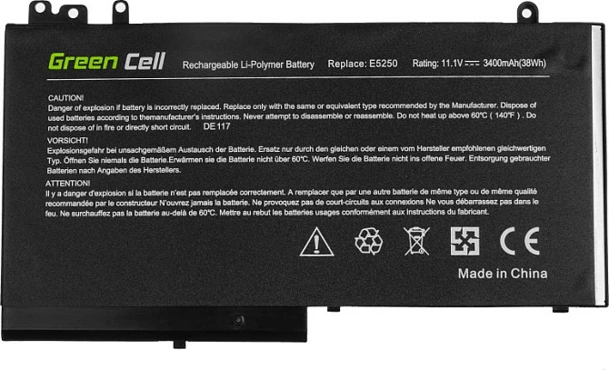 Bateri laptopi Green Cell për Dell Latitude 3150/3160/E5250/E5270, 3400mAh 11.1V, e zezë