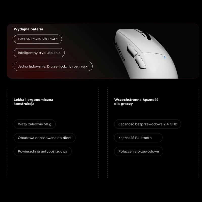 Maus Rampage BLITZ ULTIMATE, optik, 8K, 30000DPI, PAW3950, i bardhë