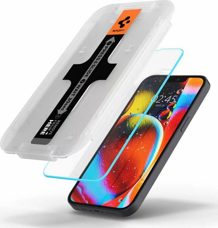 Xham i kalitur mbrojtës ekrani Spigen Glas.TR EZ Fit për Apple iPhone 13/13 Pro, 0.2mm 9H, set me kornizë montimi