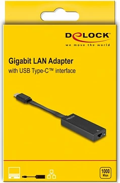 Adapter USB-C në Gigabit LAN DeLOCK AX88179A, RJ45, i zi