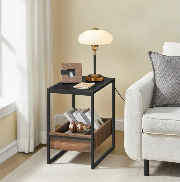 Tavolinë anësore VASAGLE LET820B43, 2 rafte, stil industrial/vintage, kafe rustike, 1 copë