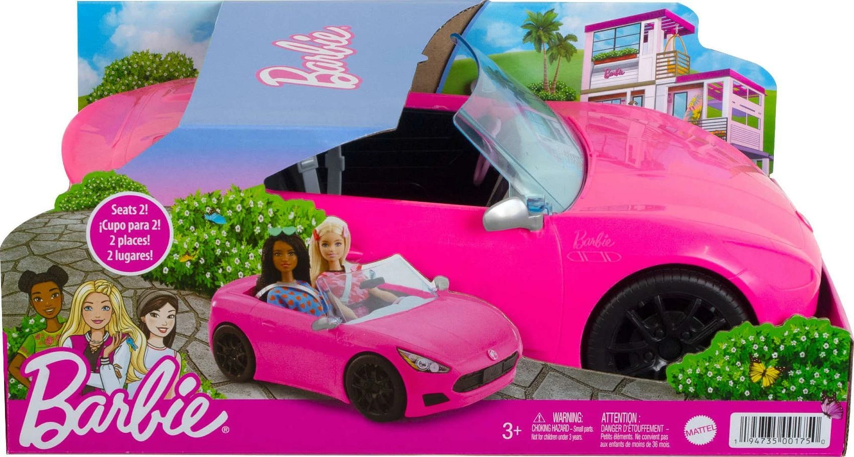 Vetura lodër kabriolet Barbie HBT92, për 2 kukulla, me rrota rrotulluese, rozë