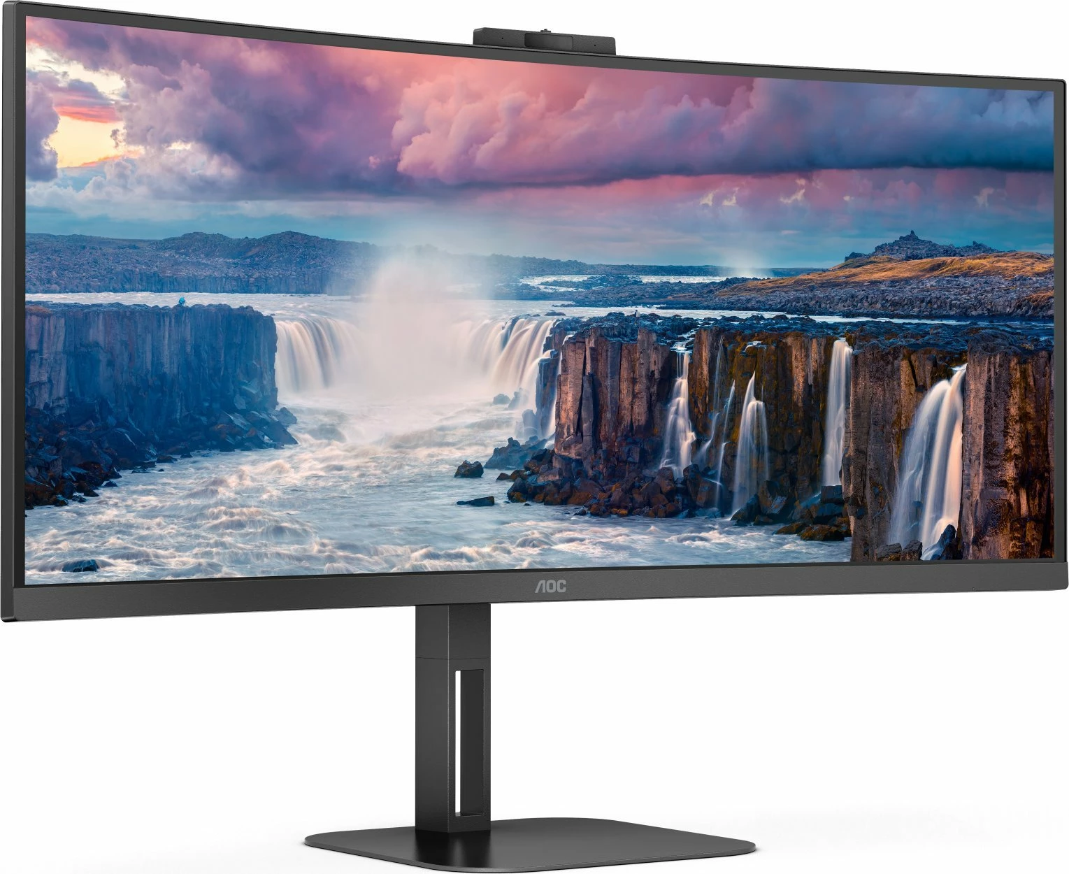 Monitor AOC CU34V5CW 34\" UWQHD 3440x1440 100Hz VA i lakuar 21:9 me USB-C PD 65W, webcam Windows Hello, altoparlantë, i zi