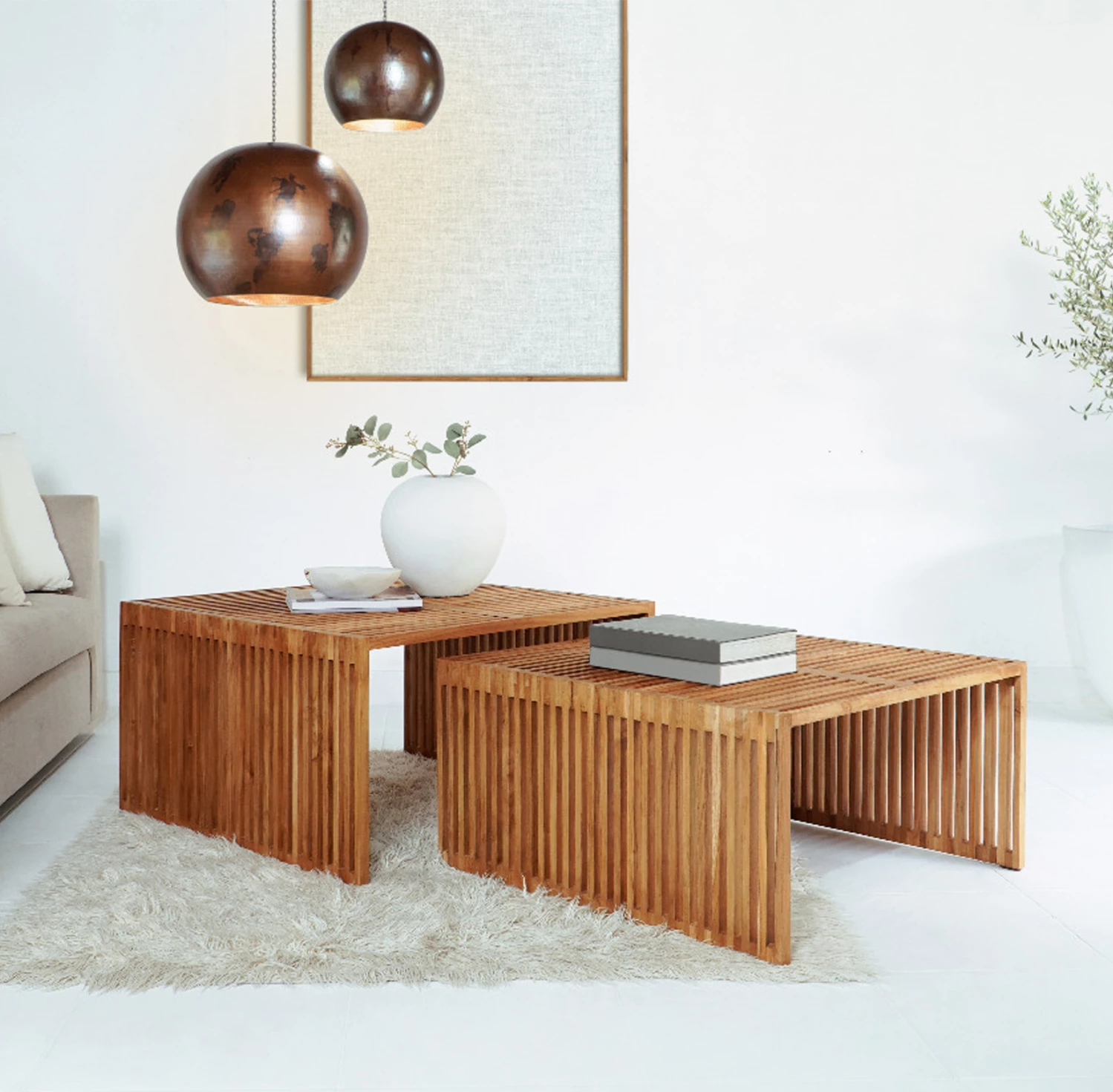 Set tavolinash kafeje NYA FH9546 dru tik ngjyrë natyrale 86x79x46H cm