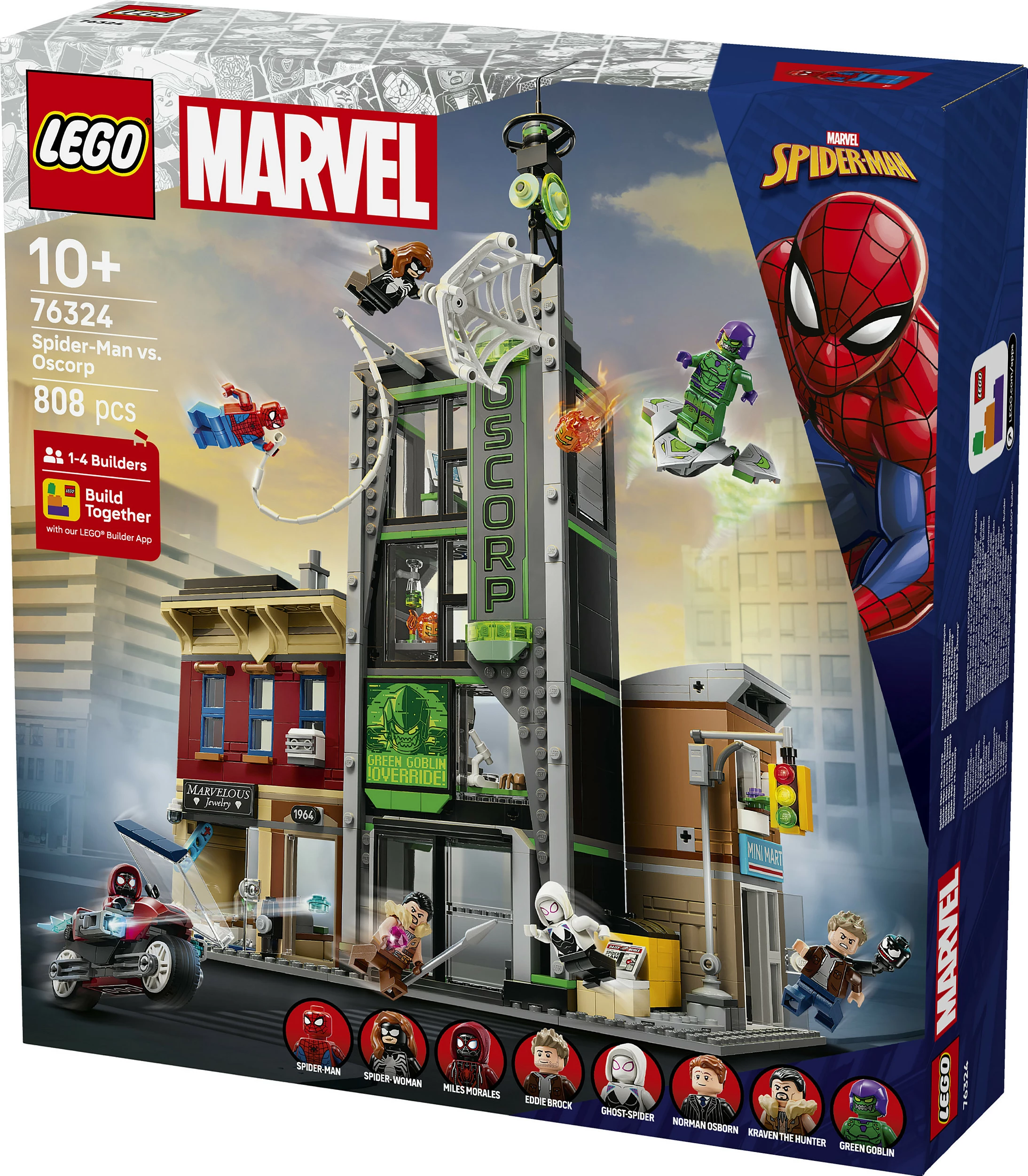 Set ndërtimi LEGO Marvel Spider-Man vs. Oscorp 76324, 808 copë, 10+, shumëngjyrësh