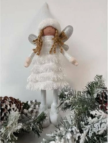Figurinë dekoruese Krishtlindjesh Ruhhy 22342, zanë/engjëll me krahë me glitter, 40 cm, bardhë/argjend